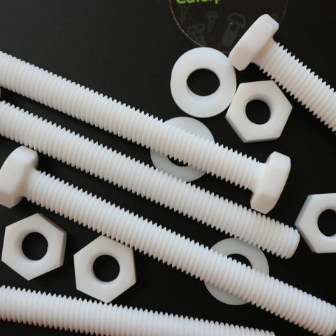 Top Shelf Natural PTFE Hex Head Bolts M10 X 100mm Screw Set with nuts and washers, ideal for heat proof applications.