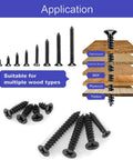 Wood Screws Kit 300 Pcs Six Sizes Flat Head Phillips Drive Self Tapping Coarse Thread Screws for Woodworking with wood types diagram