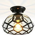 Vintage Copper Diamond Flush Mount Ceiling Light With Glass Diamond Shade Oil Rubbed Bronze Finish Retro Modern 2 In 1