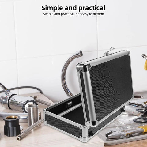 Heavy Duty Aluminum Tool Box With Secure Combination Lock, opened angle showcasing storage for hand tools and instruments.