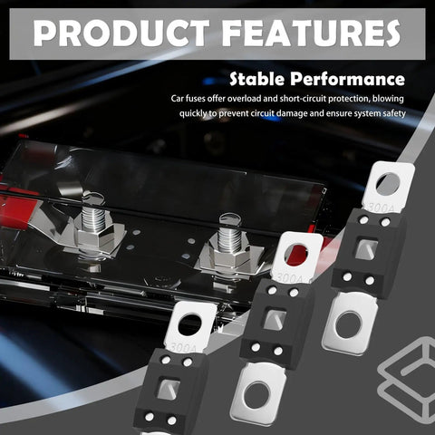 Top Shelf 300 Amp Mega Fuse Bolt On Kit For Cars Trucks And RV With Instant Short Circuit Breaker, showing 300A fuses and connectors.