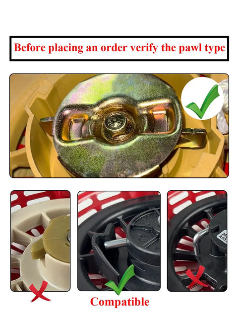 Image showing different pawl types for compatibility with Tune Up Kit For Honda GX160 GX200 Small Engines 163cc 196cc Rebuild Kit With Carburetor Ignition Coil Air Filter Kill Switch Oil Sensor Spark Plug Gaskets And Jets Replacement Parts.