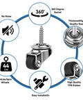 Diagram of 4 Pack Mini Stem Caster Wheels With One Half Inch M4 Screw Stem Swivel Casters, highlighting features and materials.