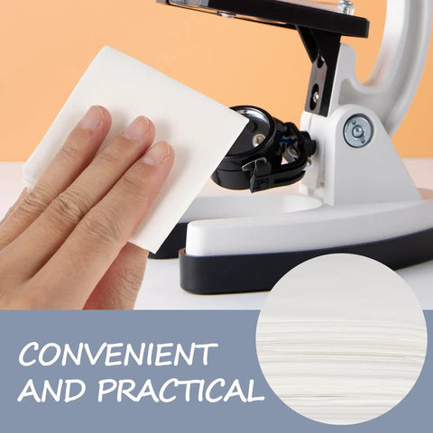Top Tier Lint Free Cleanroom Wipes Bulk 900 Pack 6 Inch White Polyester Plus Wood Pulp Blend being used to clean a microscope.