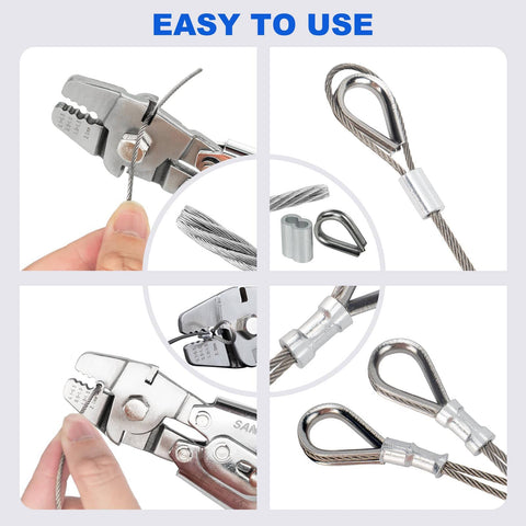 Heavy Duty Wire Rope Crimping Tool Kit For 2.0mm Cable With Aluminum Ferrule Sleeves showcasing various components in use