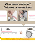 Measurement guide for Lockable Stem Caster Wheels Set Of 4, 2.5 Inch White Swivel Casters With M8 Metric Threads, showing 0.98 inch stem.