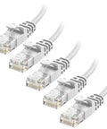 Snagless Short Cat6 Ethernet Cable Set In White 5 Pack 3 Ft Slim Profile 10Gbps Network Patch Cables For PCs Routers Switches Printers And More Great For High Speed Streaming Gaming And File Transfers