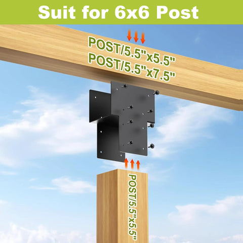 2 Pack 6 By 6 Inch Internal 5.5 By 5.5 Inch Stainless Steel Post Cap Tie Brackets Kit, Heavy Duty Wood Beam Support Bracket For Connecting Wood Beams To Pergolas, Decks, And Patio Posts, 14 Gauge Black