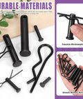 100 Piece Clevis Pin And Cotter Pin Kit With 10 Sizes Flat Head Pins R Pins Hairpins And Split Pins for fasteners display.