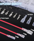 Insulated Male And Female Spade Terminals Quick Splice Assortment Tin Plated Copper Open Barrel Wire Connectors for 22 to 14 AWG
