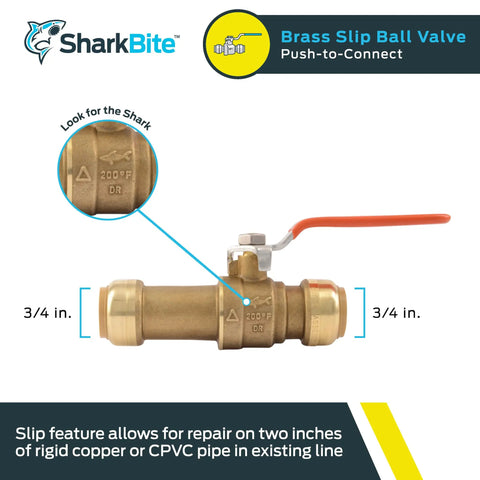 Three Quarter Inch Slip Ball Valve Push To Connect Brass Plumbing Fitting For PEX Copper CPVC PERT HDPE No Tools Needed