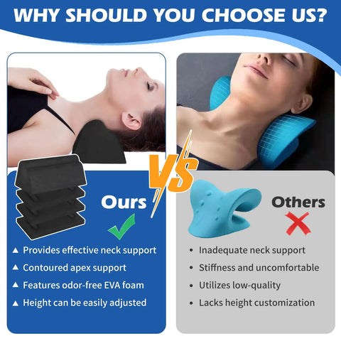 Neck And Shoulder Relaxer Cervical Traction Pillow For At Home Spine Alignment And Neck Pain Relief Neck Stretcher Device With Massager Block For Gentle Cervical Traction And Posture Support, EVA foam, 4-height design