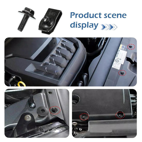 Heavy Duty Car Body Screws And Bolts Set 100 Pieces For Bumpers scene display with installation examples on car engine
