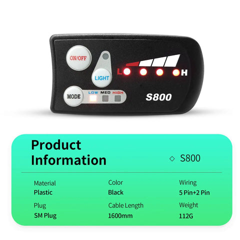 LCD Display For Electric Bikes And Scooters, 36V 48V E Bike Dashboard With 5 Pin SM Plug, S800 Style Digital Meter shown on chart