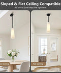 Ziikopoo 2 Pack Modern Matte Black Kitchen Island Pendant Lights, conical ribbed glass shade on sloped and flat ceilings.