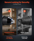 Comparison of Cordless 5-In-1 Drill Driver Kit With Dual Speed, Quick-Change Chuck metal and plastic chucks for grip strength.