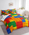Construction Themed Bed In A Bag Full Size 7 Piece Rainbow Blocks Bedding Set With Microfiber Comforter Flat And Fitted Sheets Pillowcases And Pillow Covers For All Season Kid Approved Bedroom Decor on full bed
