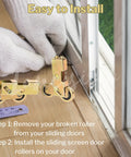 Two Pieces Sliding Door Tandem Roller Assembly Heavy Duty One And One Quarter Inch Replacement For Sliding Glass Doors And Screens 120 Kg 265 Lbs Load Capacity Per Pair Corrosion Resistant Alloy Steel Construction being installed on a sliding door track.