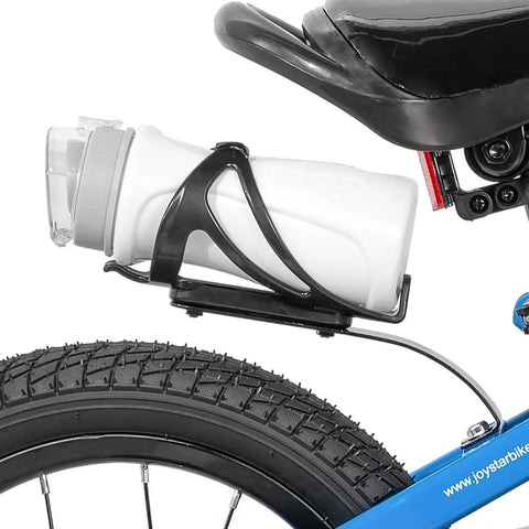 14 Inch BMX Style Kids Bike Pluto With Training Wheels For Boys And Girls, close-up of water bottle holder on blue bike frame