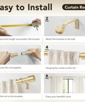 Installation steps for Heavy Duty Curtain Rod For Windows 66 To 120 Inch Adjustable 1 Inch Gold Rod With Decorative Metal Finials Sag Proof Design Easy Installation And Modern Look For Any Room
