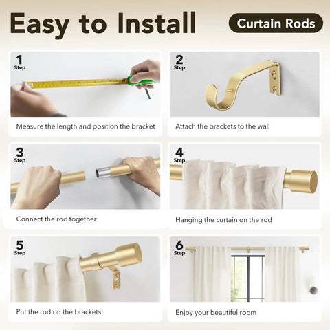 Installation steps for Heavy Duty Curtain Rod For Windows 66 To 120 Inch Adjustable 1 Inch Gold Rod With Decorative Metal Finials Sag Proof Design Easy Installation And Modern Look For Any Room