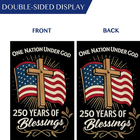 Blessings America Garden Flag 12x18 Burlap Double Sided All American Patriotic Cross Design With American Flag One Nation Under God