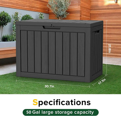 Heavy Duty 50 Gallon Outdoor Storage Box With Lockable Waterproof Seal Tough Deck Box That Doubles As A Patio Bench in garden