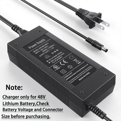 UL Certified 54.6V Ebike Charger For 48V Lithium Batteries With 5.5x2.1mm Or 5.5x2.5mm DC Connector, Wide 100 To 240V Input, 2.5A Max Output 54.6V 1.5A, Safe Fast Charge For Your Electric Bike, Easy Plug And Play