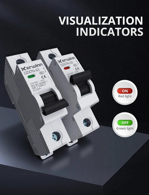 Smart 1 Pole 20 Amp 120V And 240V AC Circuit Breaker For Marine Power Systems And Solar PV Installations DIN Rail Mount with indicators
