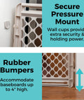 Top Shelf Adjustable Baby Gate For Kids And Toddlers Heavy Duty Plastic Child Safety Barrier Offering No Fuss Installation Fits 26 To 42 Inch Openings With Pretty Sweet Doorway Guard Design In Sand Finish showing secure pressure mount and rubber bumpers.