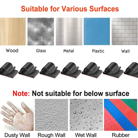 Adhesive Cable Clips With Storage Case 40Pcs Wire Clips for USB HDMI on wood, glass, metal, plastic; not for dusty, rough walls