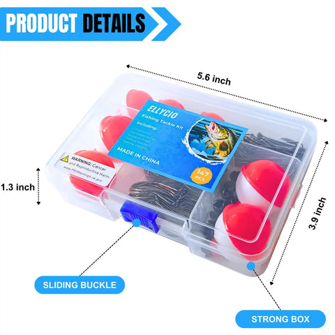 All In One 147Piece Fishing Tackle Kit With Circle Hooks Octopus And Baitholder Hooks Bobbers And Sinkers For Bass Trout Catfish And Panfish A Go To Gear Set For Beginners And Weekend Anglers Ready To Go in a compact transparent box with dimensions 5.6 x 3.9 x 1.3 inches.