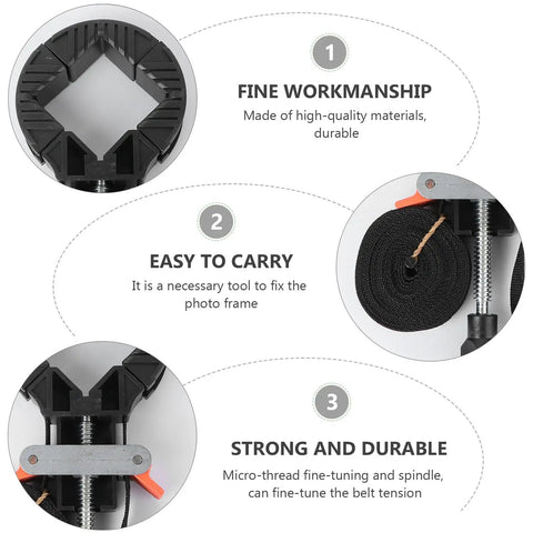 Right Angle Strap Clamp For Quick Tension And Frame Holding Handy Woodworking Corner Clamp For 4 Picture Frames 90 Degree Clip One Hand Operation Durable Plastic Corner Clamp For Tight Even Bonding
