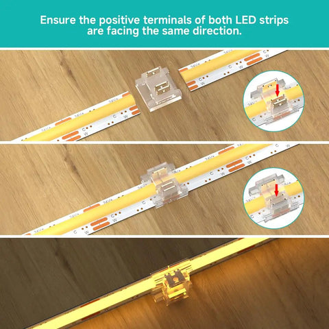 Hassle Free 3 Pin 8mm Cob Cct Led Connector Kit Featuring Dual End Wire And L Shaped Connectors Solderless Gapless Build demonstrated with LED strips.