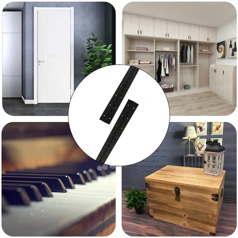 Top Shelf Hella Durable 2 Pack 18 Inch Black Stainless Steel Full Length Piano Hinges, ideal for doors and cabinets.