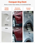 Comparison of dent removal in car panels using 90E Stud Welder Dent Repair Kit With 110V Spot Welder And Slide Hammer Dent Puller.