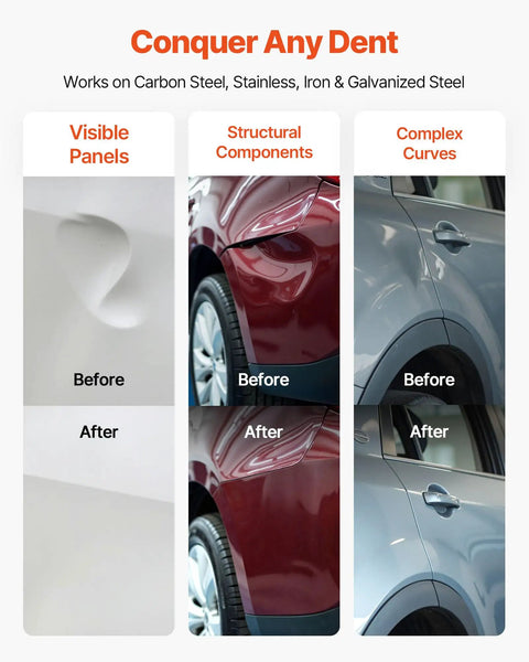 Comparison of dent removal in car panels using 90E Stud Welder Dent Repair Kit With 110V Spot Welder And Slide Hammer Dent Puller.