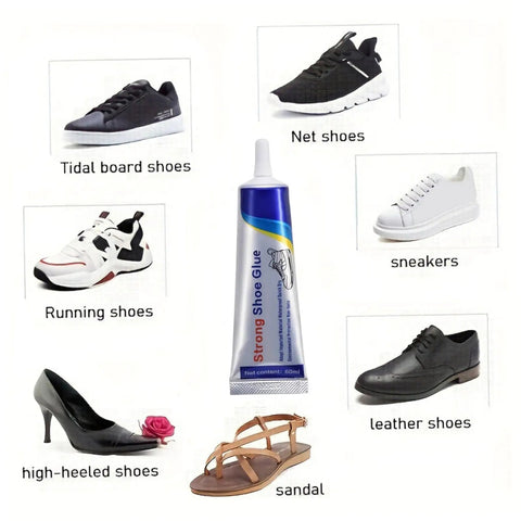 Heavy Duty Shoe Sole Glue Adhesive Waterproof Repair For Sneakers Boots Leather Handbags And Heels Multipurpose Professional Glue Beast Bond shown with various shoe types