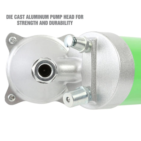 Close-up of aluminum pump head of Beefy Heavy Duty Pneumatic Grease Gun With 6000 PSI For Continuous Lubrication 18 Inch Hose