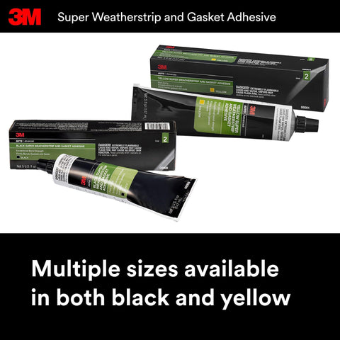 Black Weatherstrip And Gasket Adhesive 5 Fl Oz 1 Per Pack tubes and boxes in black and yellow