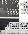 Keep It Simple And Nail The Layout With This Heavy Duty Acrylic Cribbage Template Router Jig Drilling Guide For Smooth Woodworking DIY Game Creations Today showing thick acrylic template with drill bits.