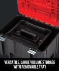 VersaStack Deep Tool Box Lockable 17 Inch Organizer With Removable Tray And IP54 Water Dust Protection open showing storage tray