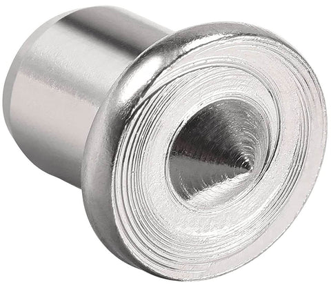 Close-up of a chrome-plated Pro Grade Hollow Dowel And Tenon Center Pin Kit For Woodworking, showing a dowel center.