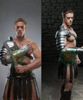 Medieval Single Pauldron Spartacus Cosplay Armor Arm Sleeve for LARP Gladiator Knight Costume Silver Metal Full Arm Sleeve on a model