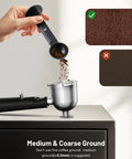 Kickstart Your Day With This Compact Espresso Machine Featuring Fast Preheat And Smooth Milk Frothing For Killer Hot Or Iced Lattes That Truly Hit Different Every Single Pour, showing coffee scoop and grounds.