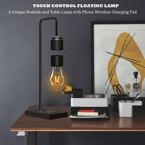 Magnetic Levitating Light Bulb With Wireless Charging Pad For Apple And Android Floating LED Table Lamp on desk