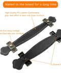 4 Pack Black PU Leather Drawer Pulls 7.6 Inch Vintage Leather Cabinet Handles with mounting screws, top view showing design details