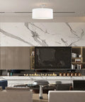 Fabric Drum Shade Semi Flush Mount Ceiling Light With PS Diffuser Off White Fabric Brushed Nickel Finish Modern Vibe