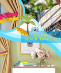 Heavy Duty Beach Towel Clips For Chairs And Loungers in pink and yellow clamping curtain, blue clip on book, beach scene background