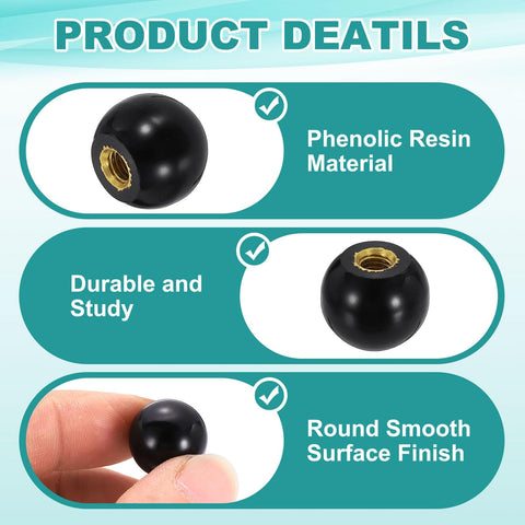 4 Piece Threaded Ball Knobs Set M6 X 20mm Phenolic Plastic Pro Grade Ball Handles details of material, surface, and durability